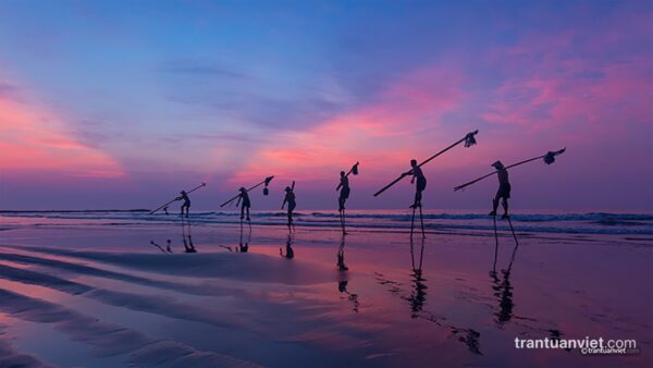 Vietnamese stilt fishermen